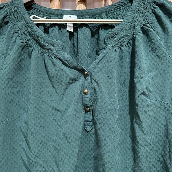 Dressbarn Top Women Plus 1X Green Bohemian Peasant Prairie Cottage Earthy Henley - Picture 4 of 8
